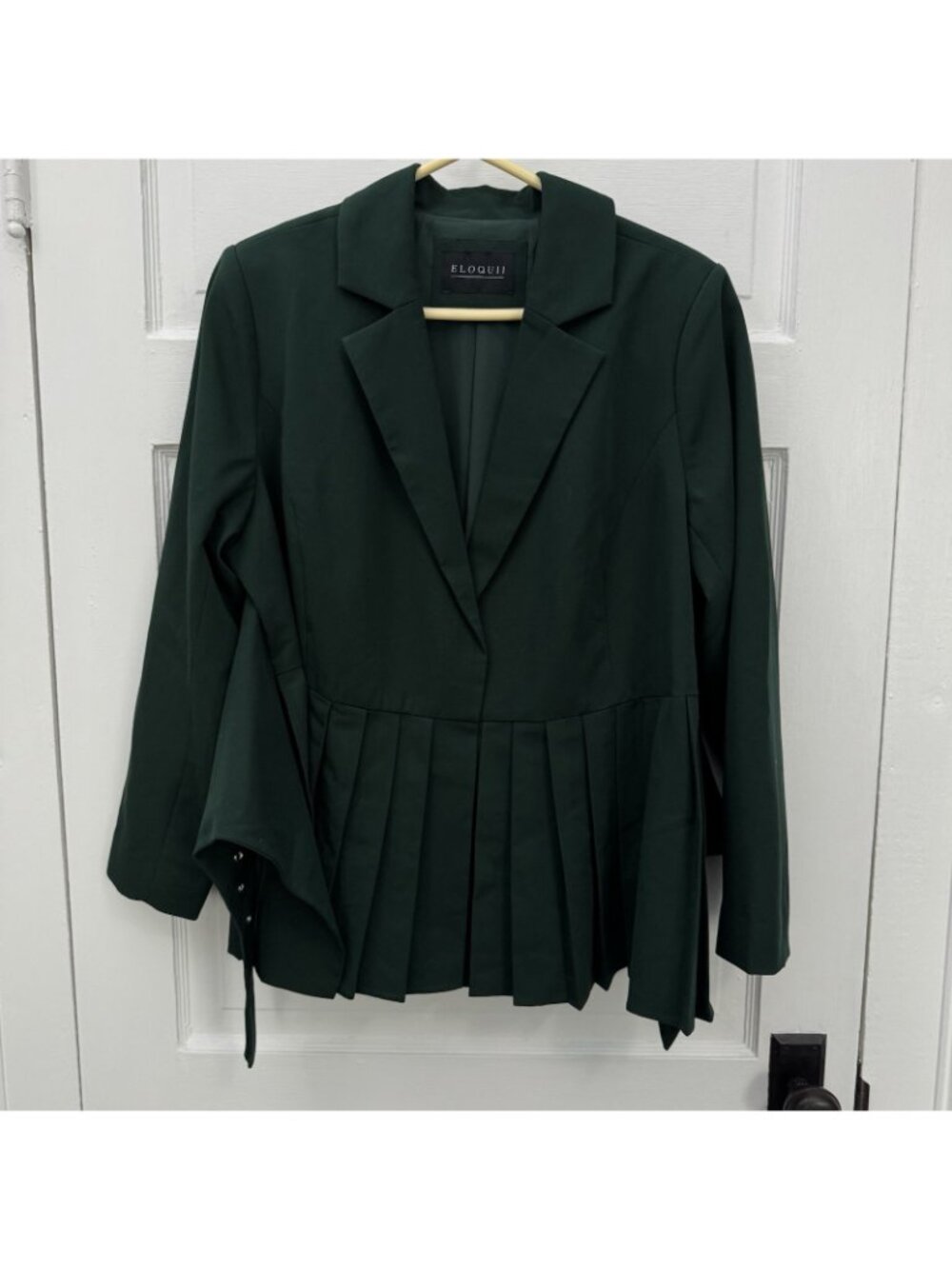 ELOQUII Womens 18 Green Pleat Waist Belted Blazer Jacket Open - Picture 3 of 9